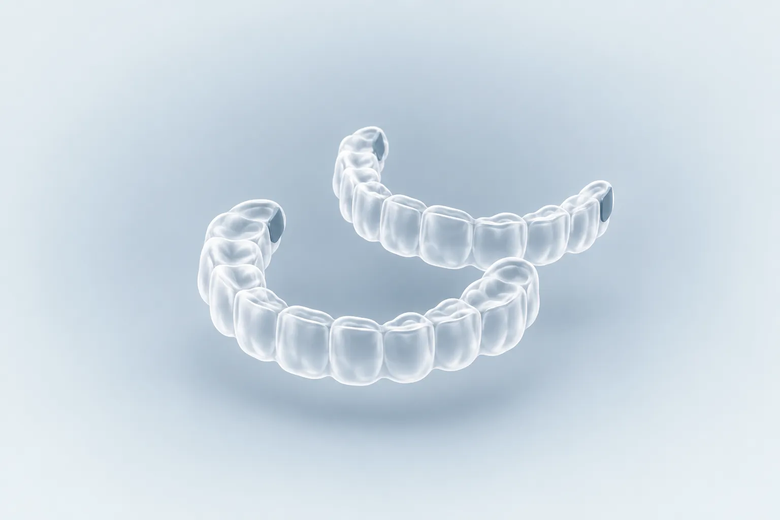 Illustrazione di due allineatori trasparenti in vetro smerigliato